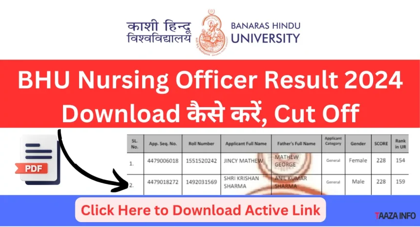 BHU Nursing Officer Result 2024 Download